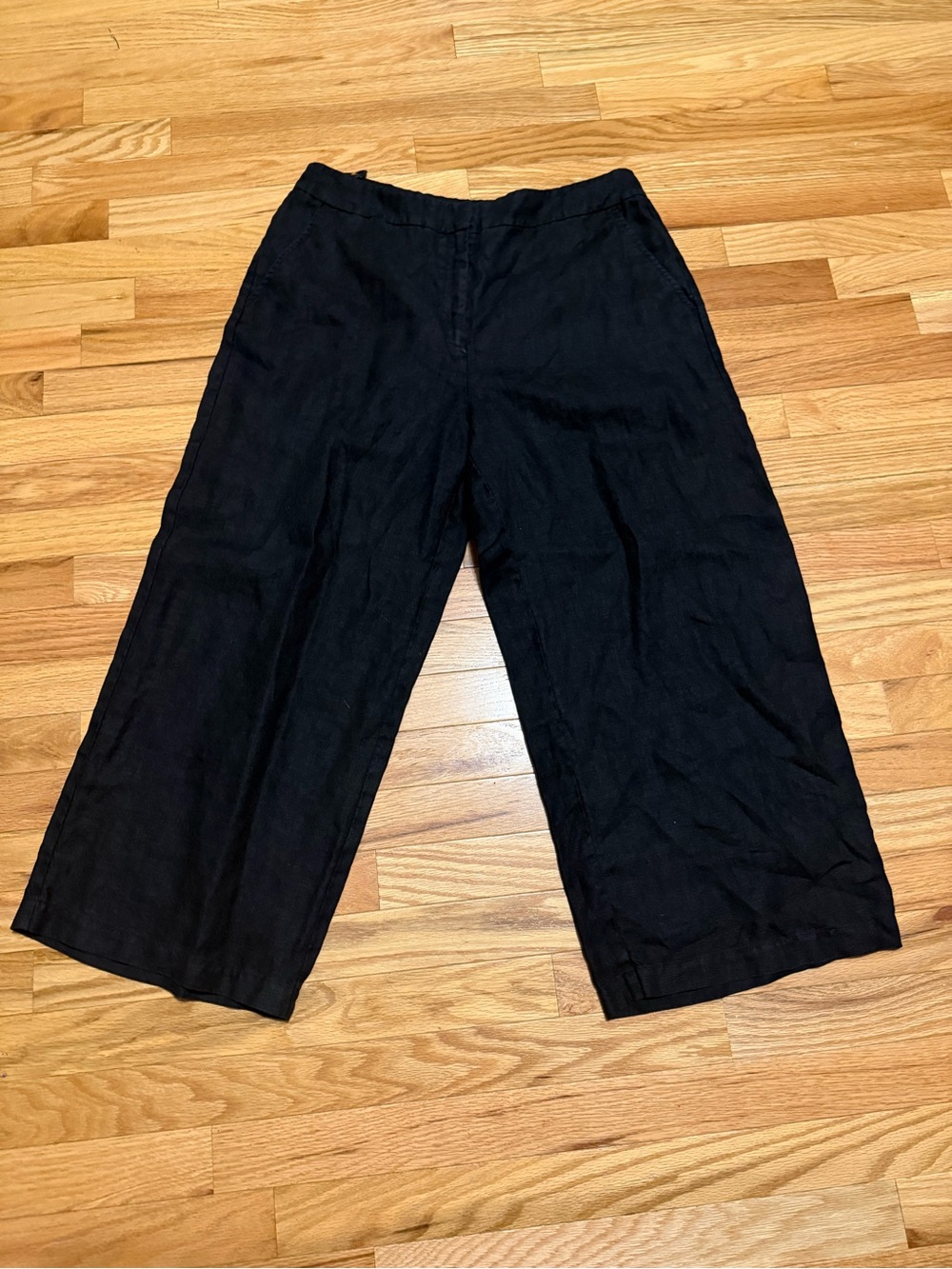 Eileen Fisher Black Wide-Leg Irish Linen Trousers